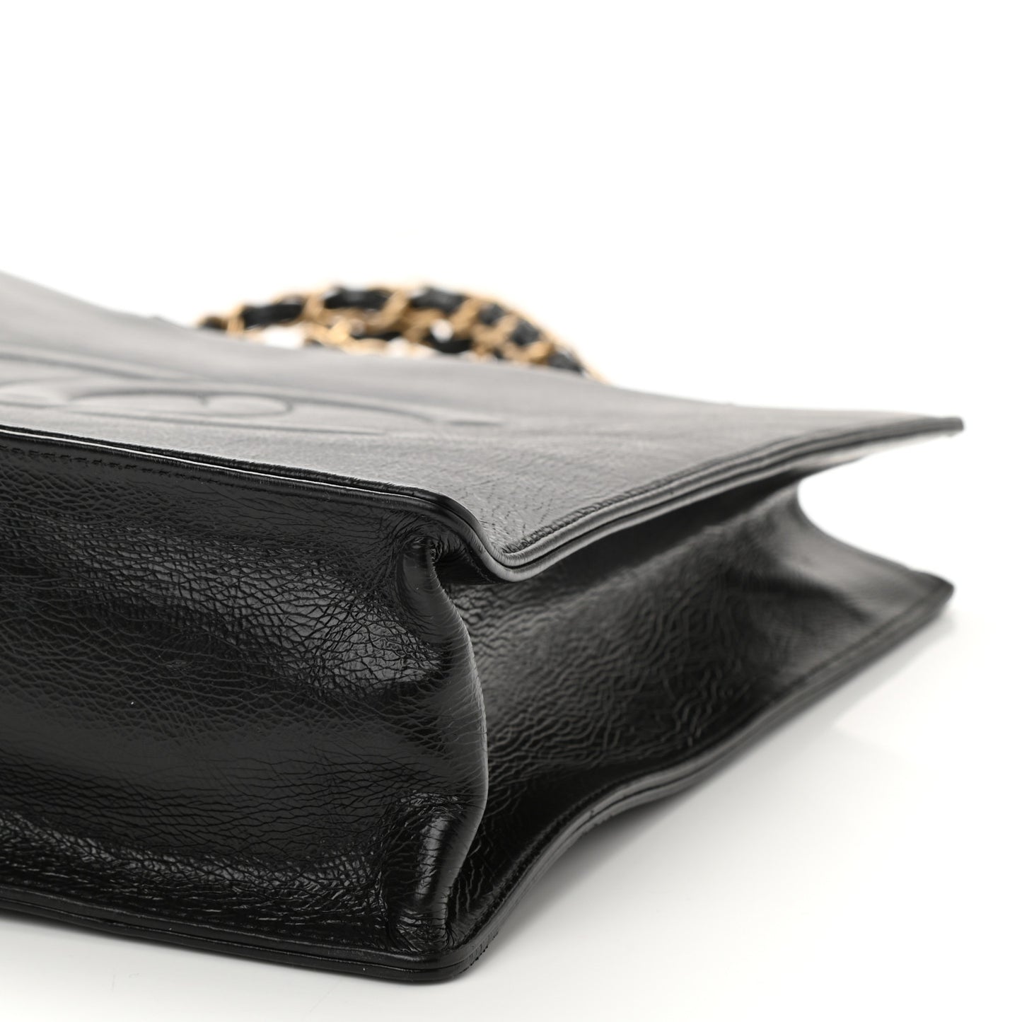Shiny Aged Calfskin North South Shopping Bag Black