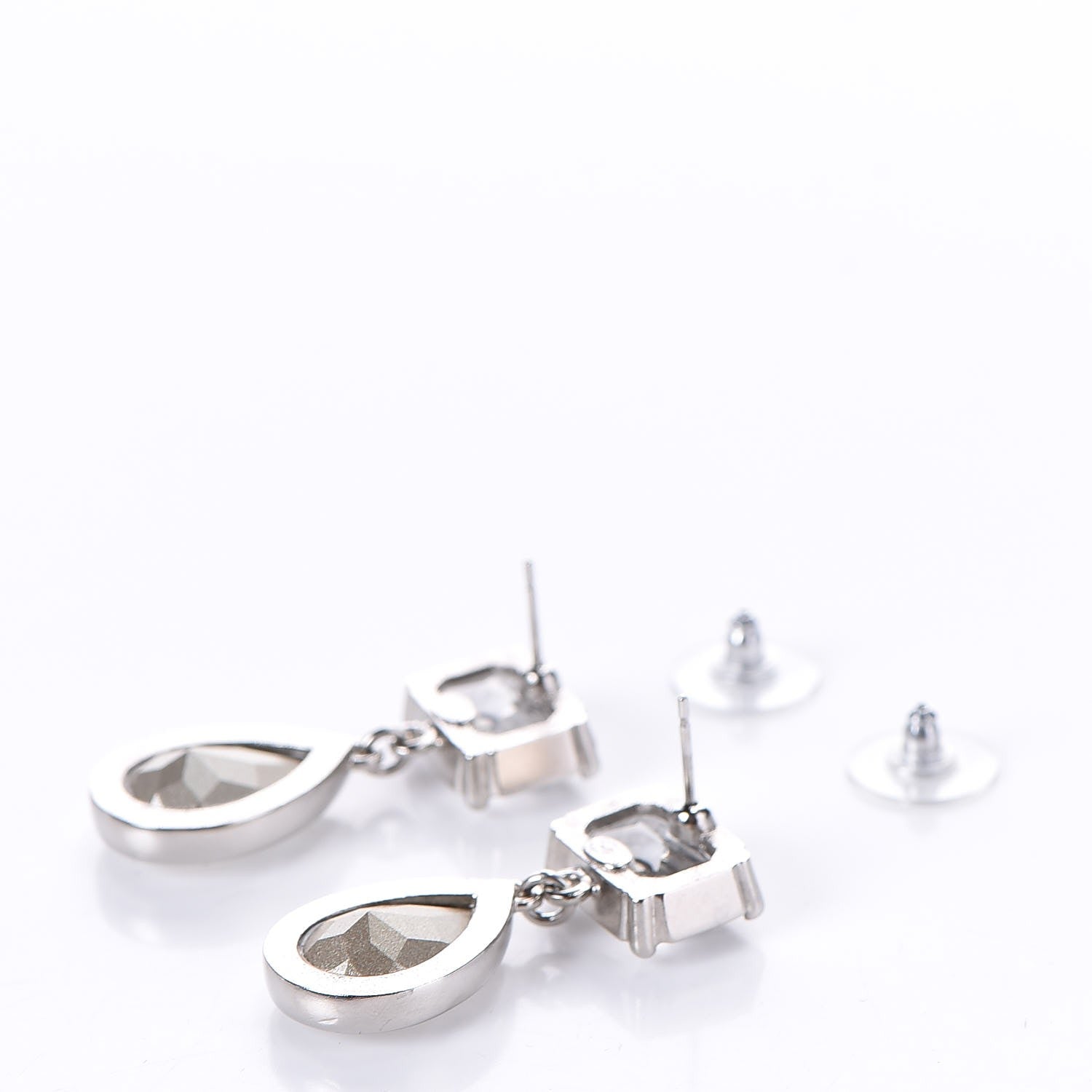 Chanel Crystal CC Drop Earrings Silver 2 of 5