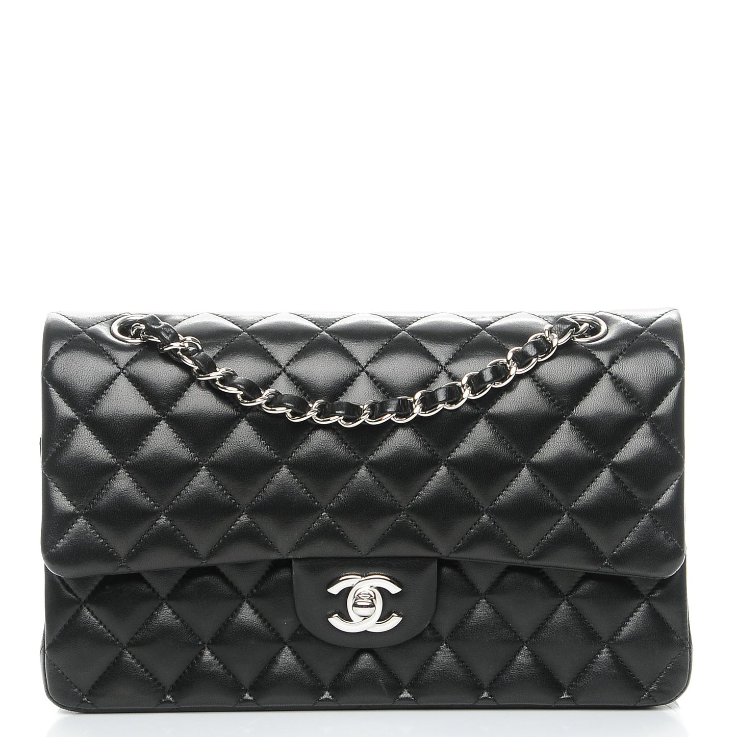 Lambskin Quilted Medium Double Flap Black