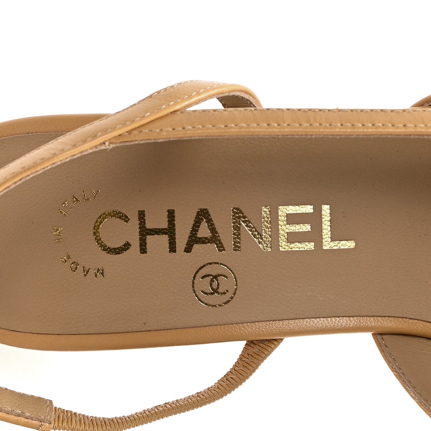 Chanel Lambskin Grosgrain Cap Toe CC Slingback Pumps 36 Beige Black 8 of 9