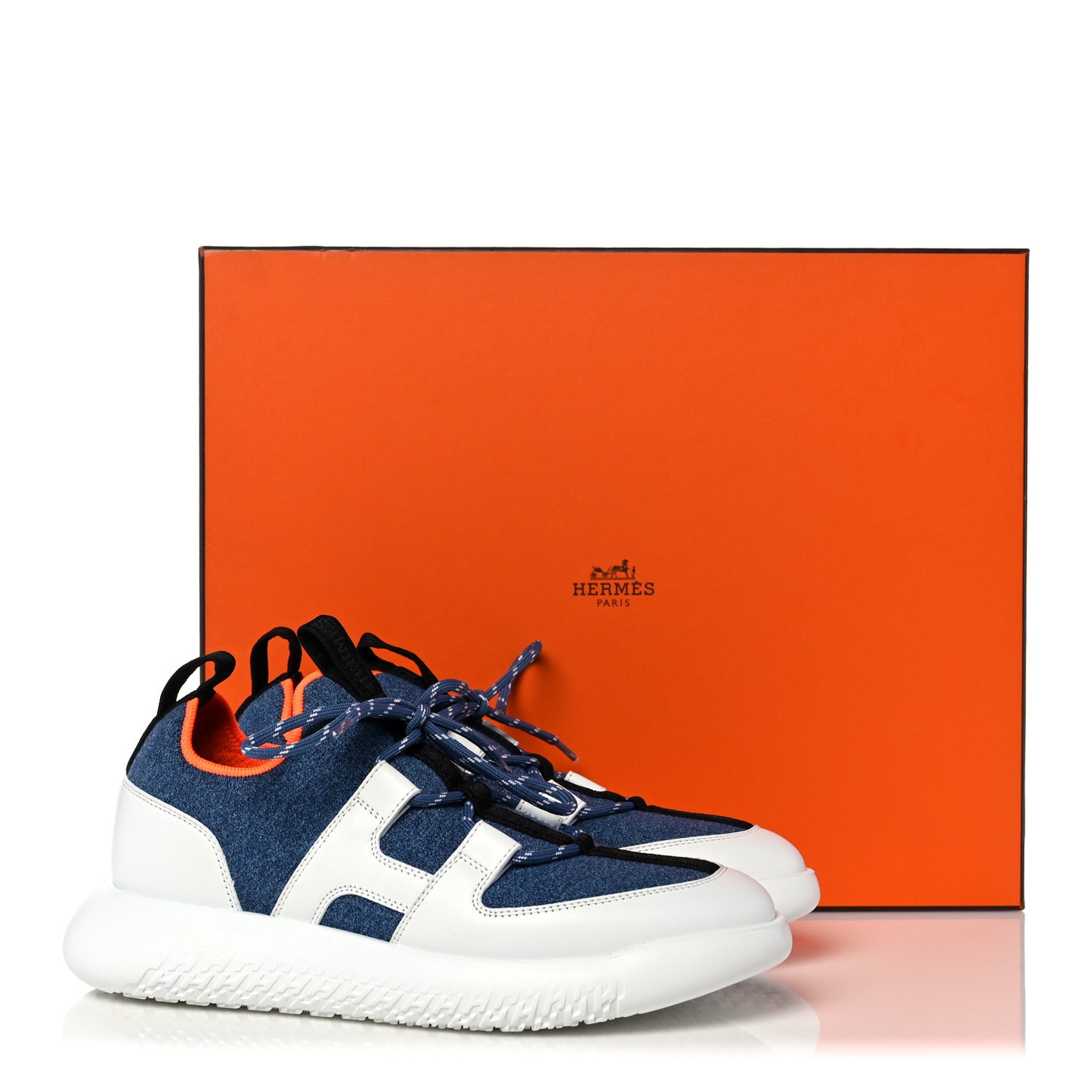 Technical Canvas Calfskin Womens Duel Sneakers 36.5 Blue Jean Multicolor