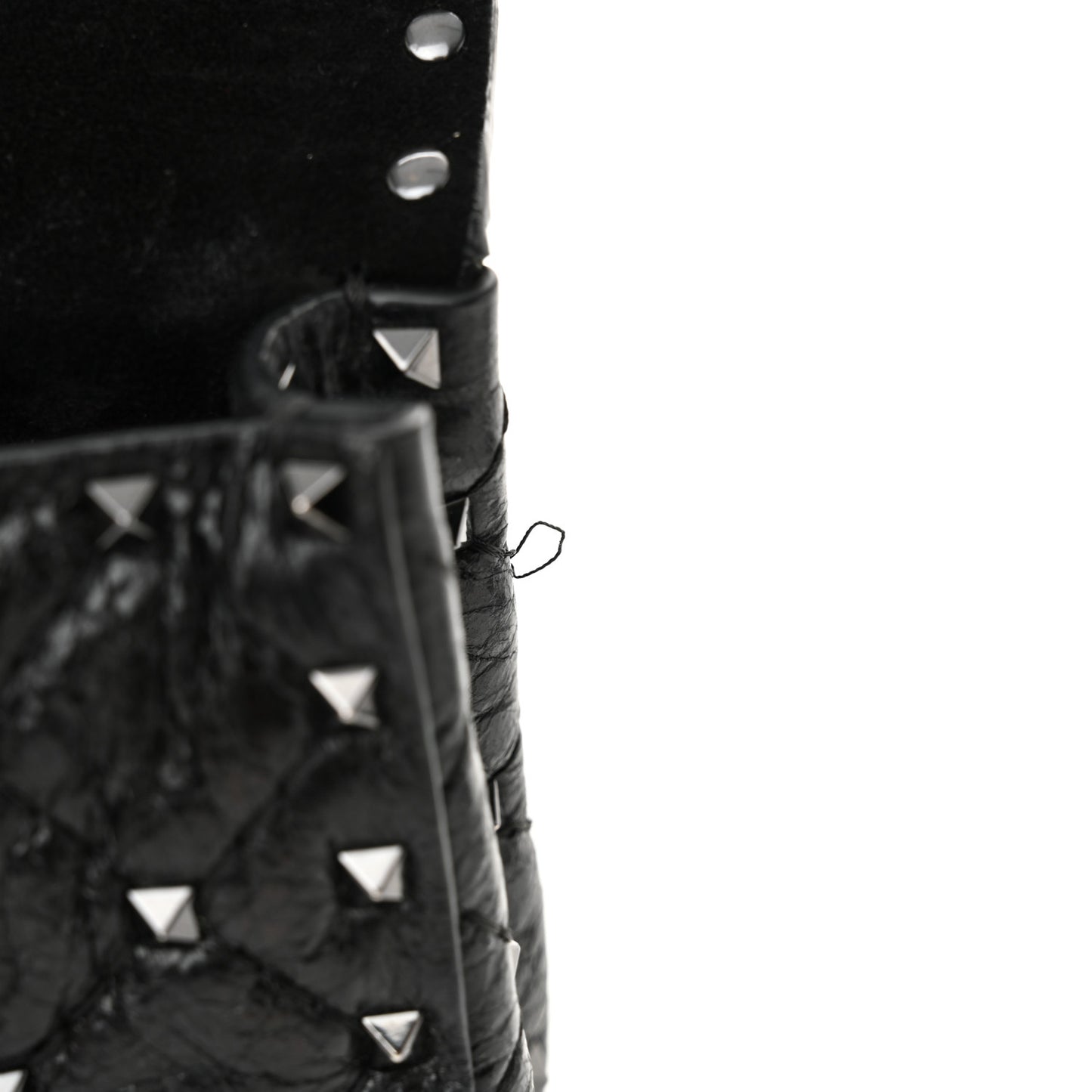 Craquele Nappa Small Rockstud Spike Shoulder Bag Black