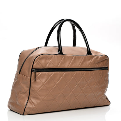 Chanel Caviar Patent Quilted Large Bowler Bag Beige Black 3 of 12