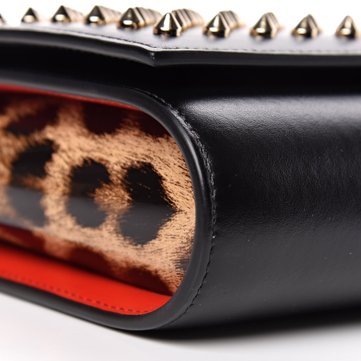 Christian Louboutin Calfskin Patent Leopard Spikes Paloma Clutch Black 7 of 11
