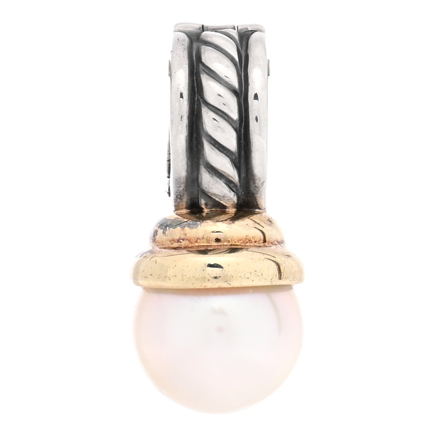 David Yurman Sterling Silver 14K Yellow Gold Cultured Pearl Enhancer Pendant 1 of 3