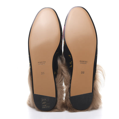 Gucci Velvet Fur Floral Womens Princetown Slippers 36 Black 5 of 8