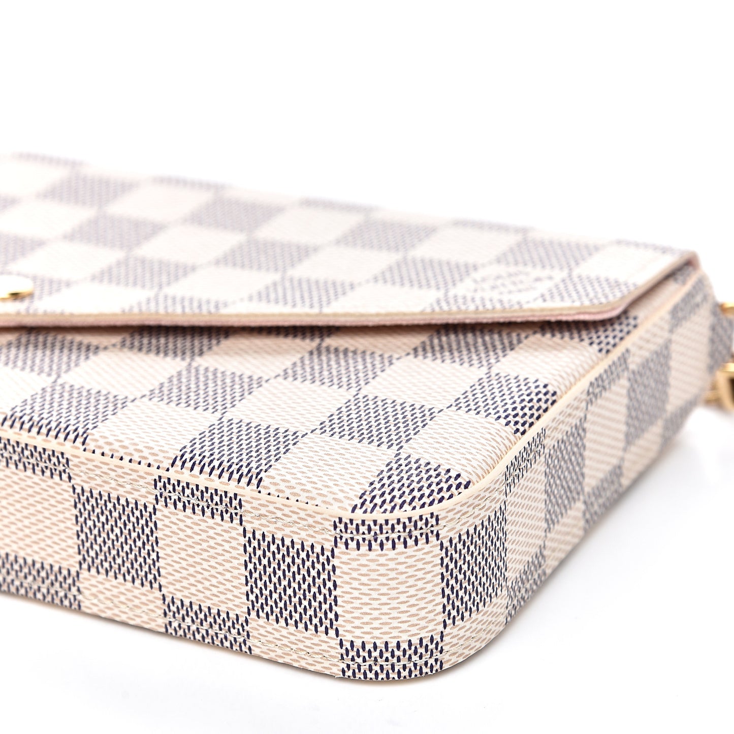 Damier Azur Pochette Felicie Chain Wallet Rose Ballerine