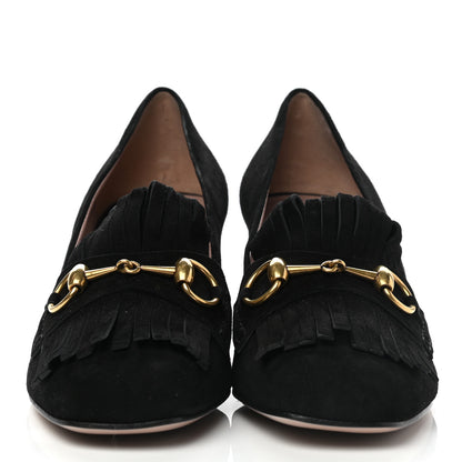Gucci Kid Scamosciato Horsebit Fringe 50mm Loafer Pumps 39 Black 2 of 9