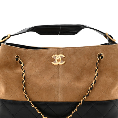 Chanel Suede Calfskin Shiny Lambskin Quilted Small Coco Base Shopping Bag Beige Black 8 of 11