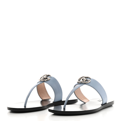 Gucci Calfskin GG Marmont Thong Sandals 36.5 Porcelain Light Blue 3 of 8