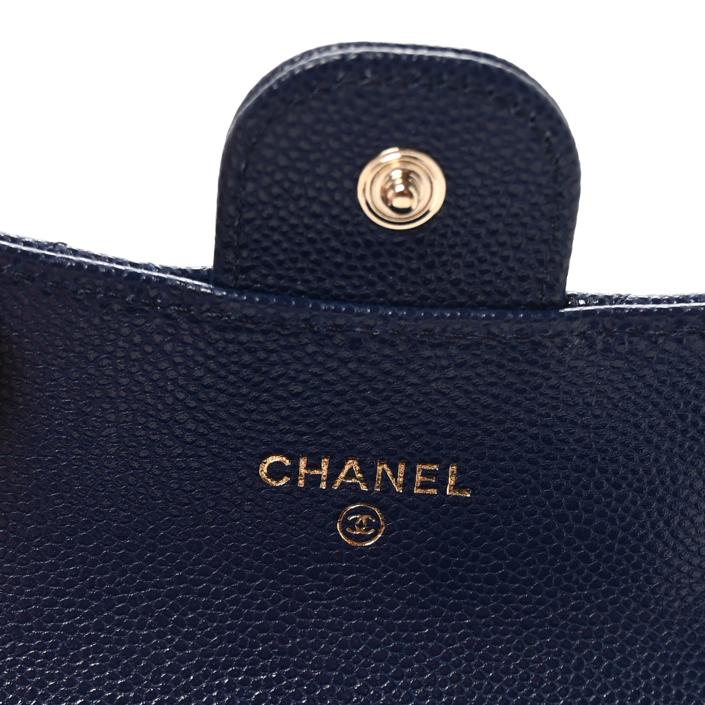 Caviar Quilted Flap Card Holder Wallet Navy Blue