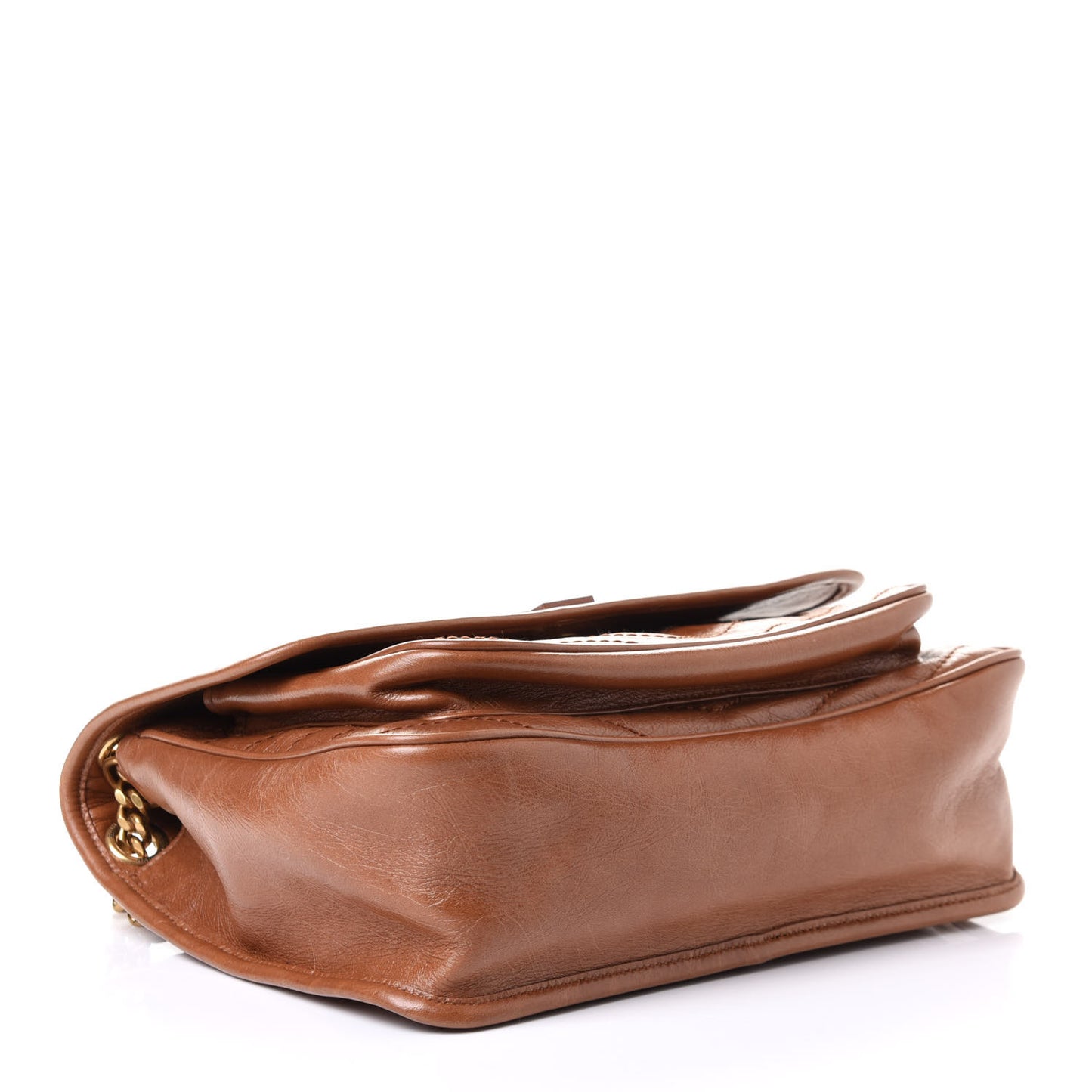 Crinkled Calfskin Matelasse Monogram Medium Niki Chain Satchel Caramel
