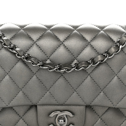 Chanel Metallic Calfskin Quilted Medium Double Flap Ruthenium 8 of 12