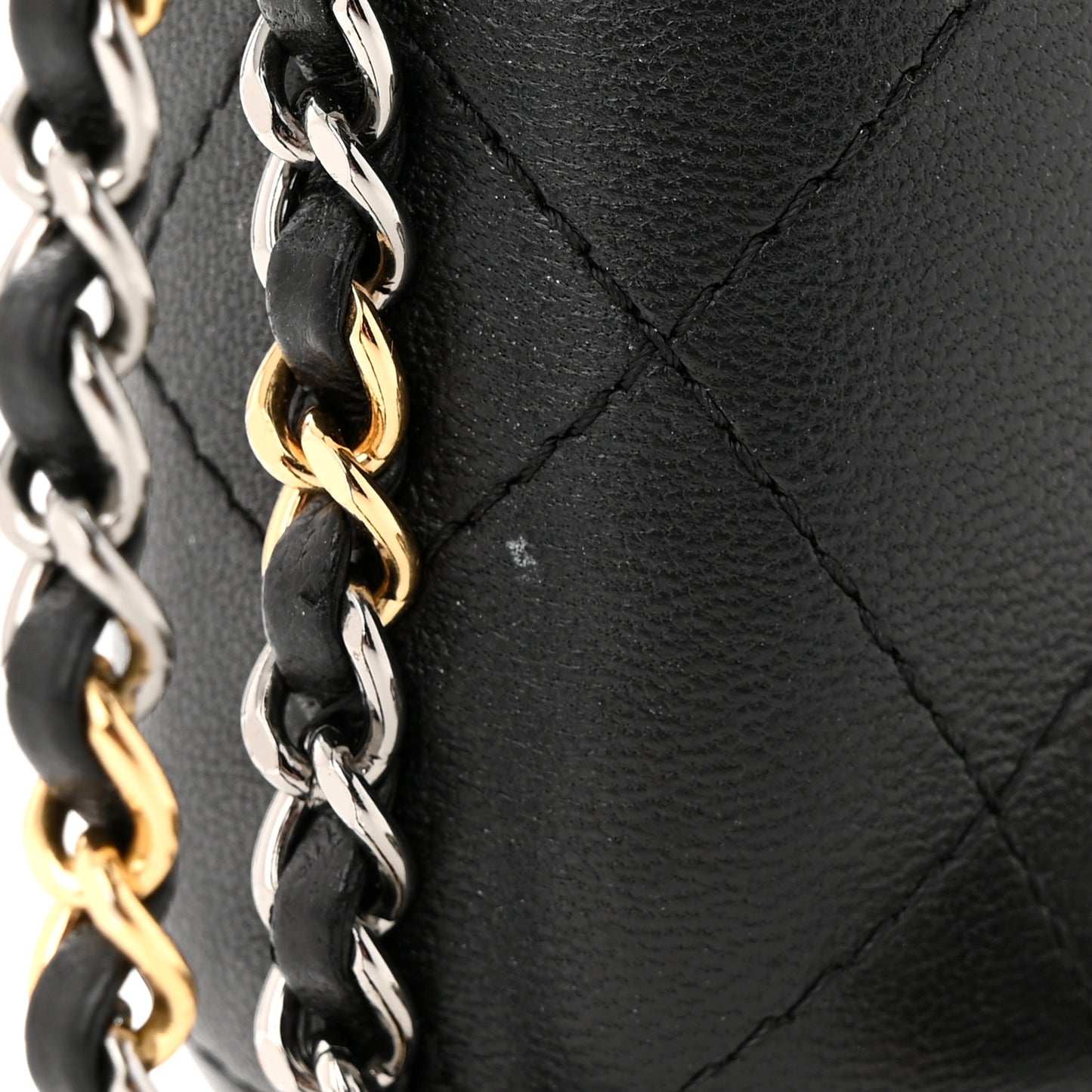 Lambskin Quilted Chain Around Phone Holder Black