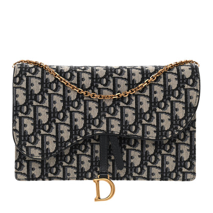 Christian Dior Oblique Saddle Chain Pouch Blue 1 of 8