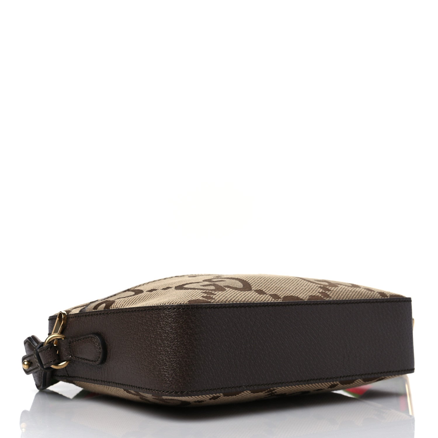 Gucci Monogram Jumbo GG Textured Dollar Calfskin Web Messenger Shoulder Bag Camel Ebony New Acero 4 of 10