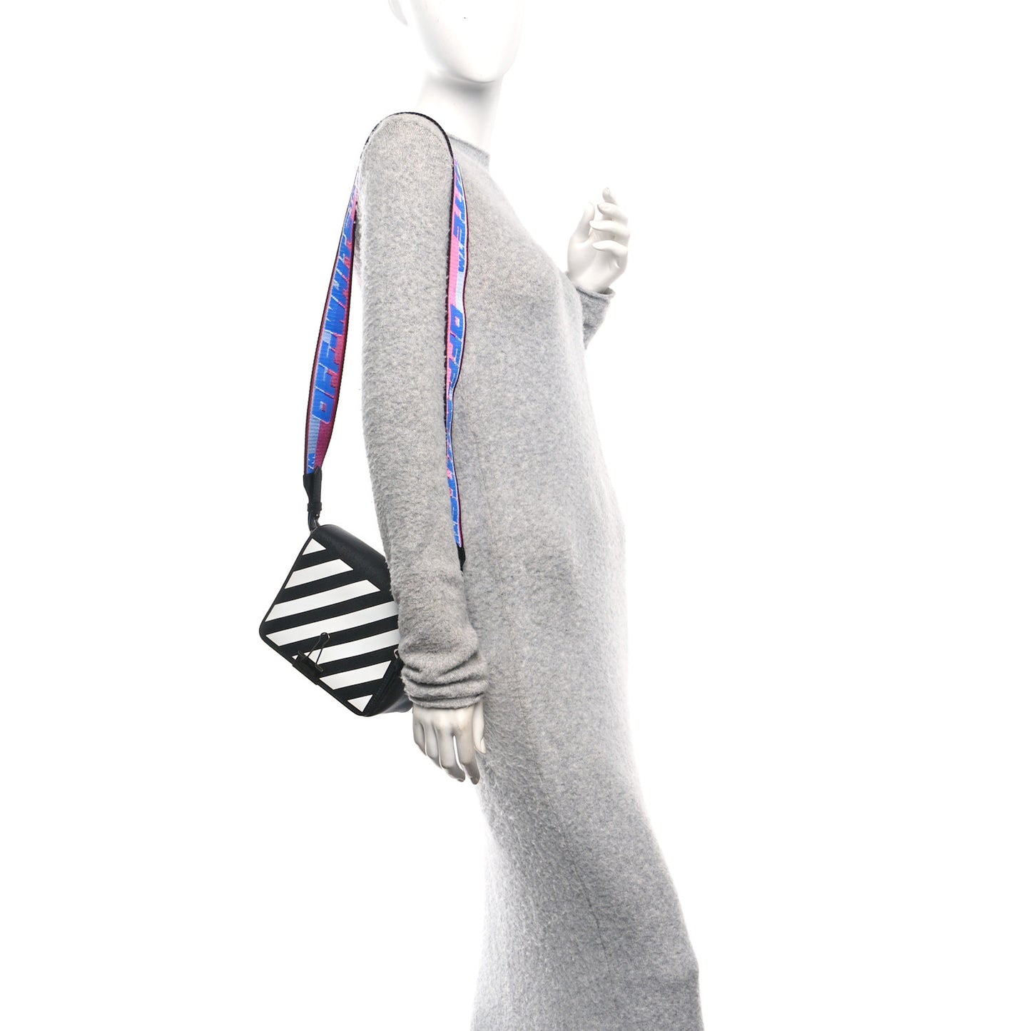 Saffiano Striped Mini Diag Binder Clip Bag Black White Indus