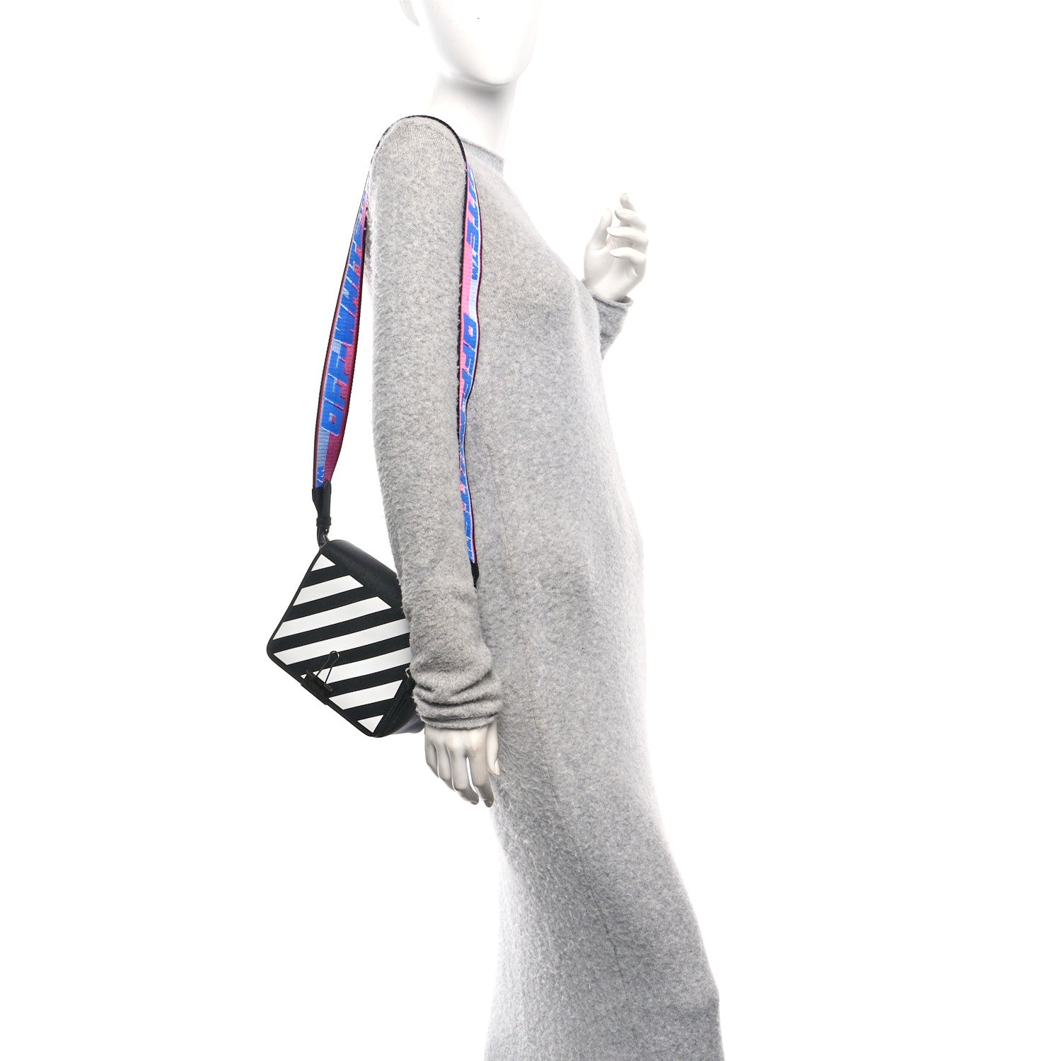Off-White Saffiano Striped Mini Diag Binder Clip Bag Black White Indus 2 of 9