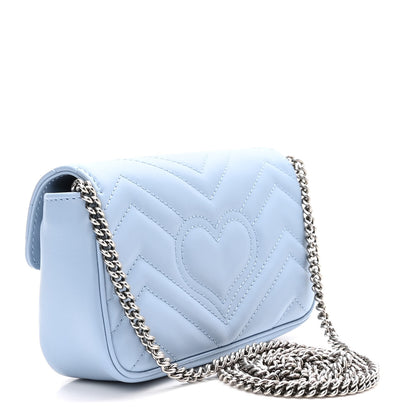 Gucci Calfskin Matelasse Super Mini GG Marmont Shoulder Bag Porcelain Light Blue 3 of 11