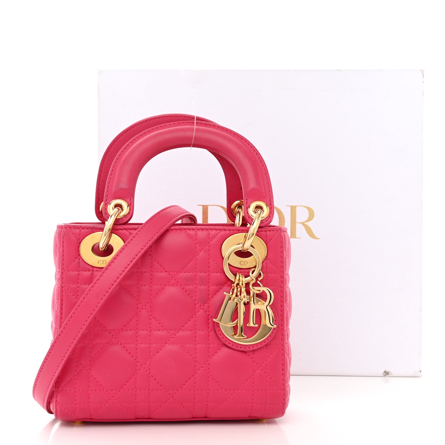 Christian Dior Lambskin Cannage Mini Lady Dior Hot Pink 15 of 15