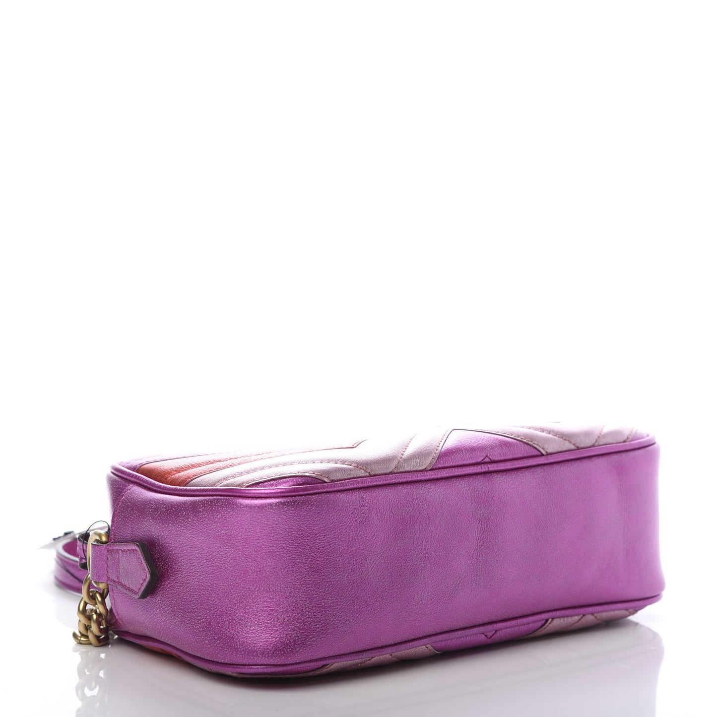 Laminated Nappa Matelasse Small GG Marmont Chain Shoulder Bag Fuxia Rosso Rosa
