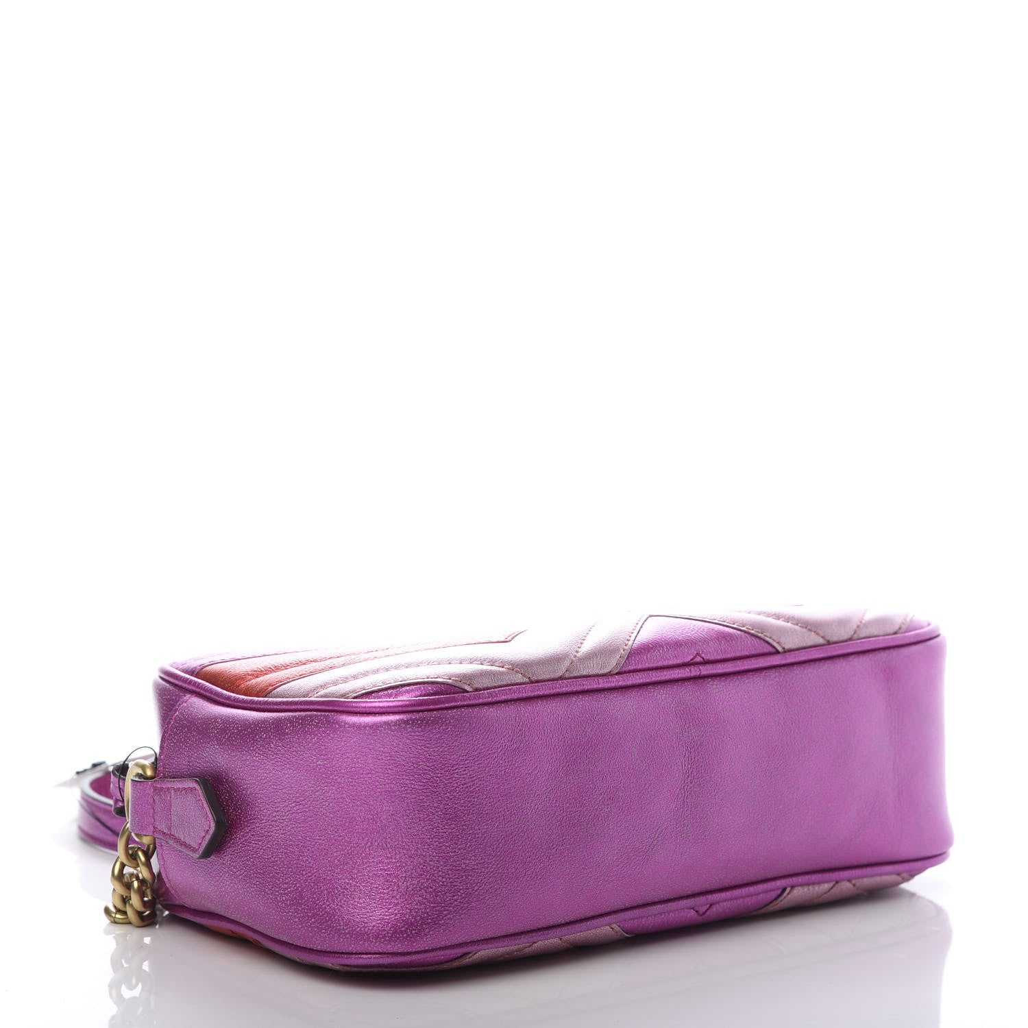 Gucci Laminated Nappa Matelasse Small GG Marmont Chain Shoulder Bag Fuxia Rosso Rosa 4 of 11
