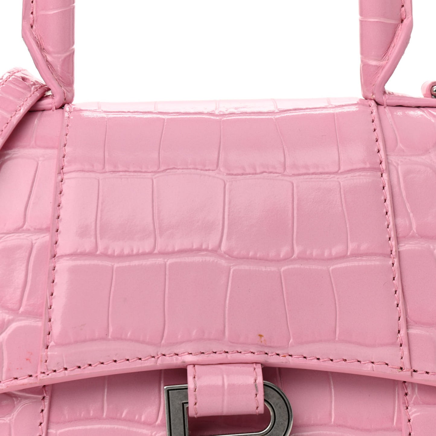 Shiny Calfskin Crocodile Embossed Hourglass Top Handle Bag XS Candy Pink