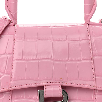 Balenciaga Shiny Calfskin Crocodile Embossed Hourglass Top Handle Bag XS Candy Pink 7 of 10
