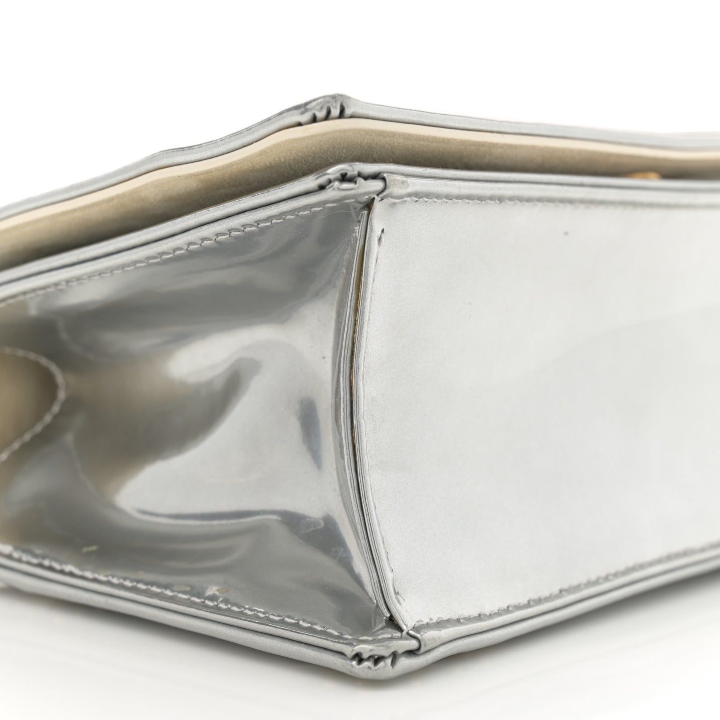 Metallic Patent Studded Small Diorama Flap Bag Silver