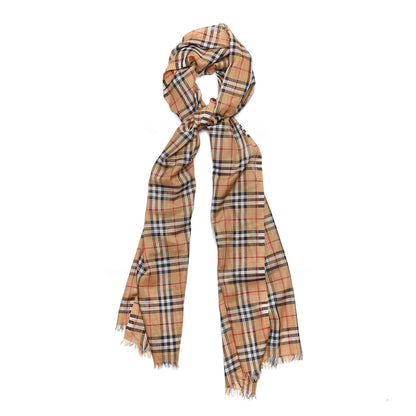 Burberry Wool Silk Gauze Vintage Check Scarf Antique Yellow 1 of 5