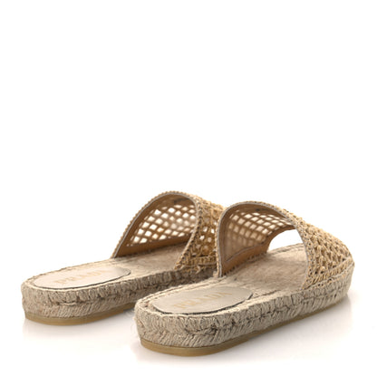 Prada Raffia Triangle Logo Crochet 20mm Espadrille Sandals 37 Natural Black 5 of 11