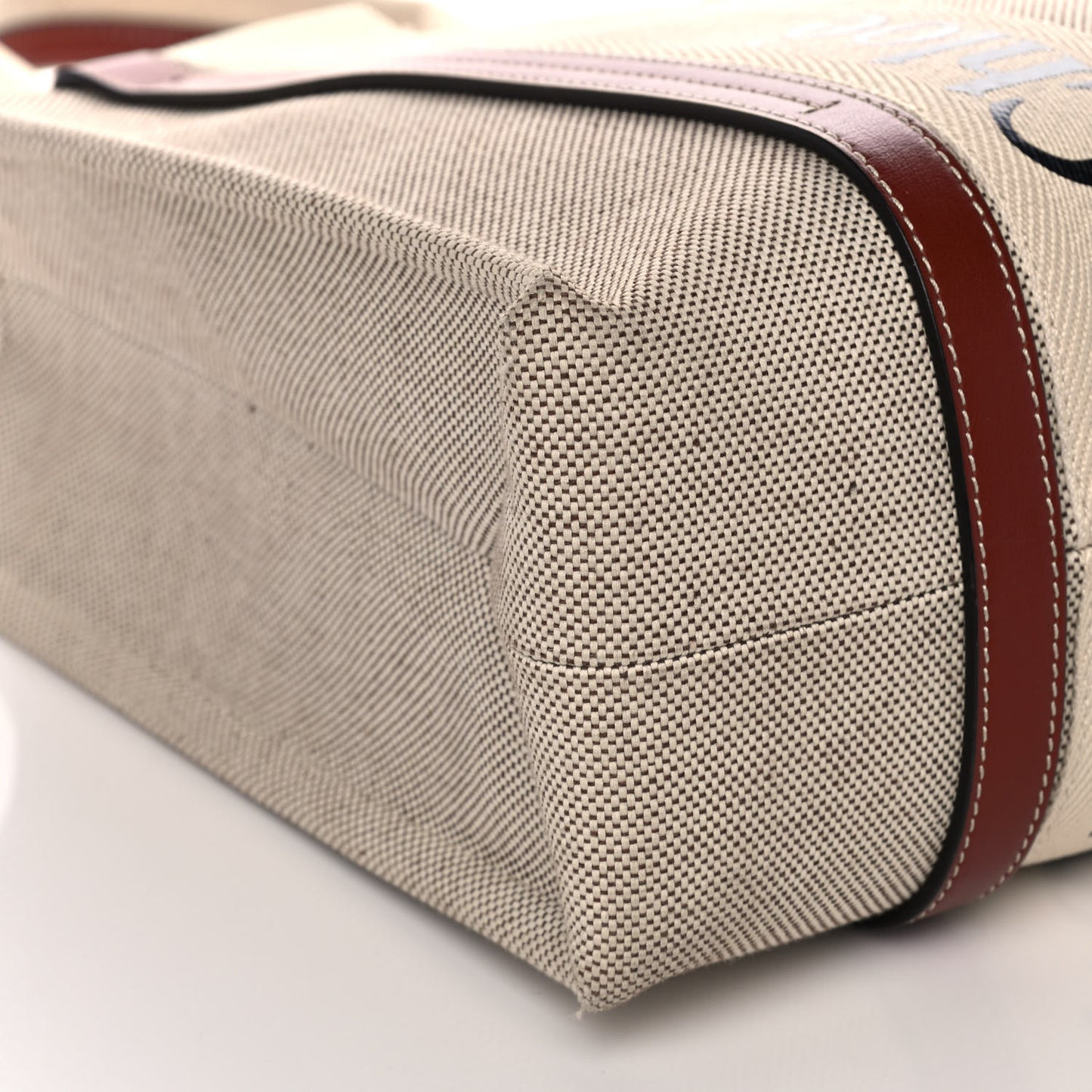 Cotton Calfskin Medium Woody Ribbon Tote White Brown