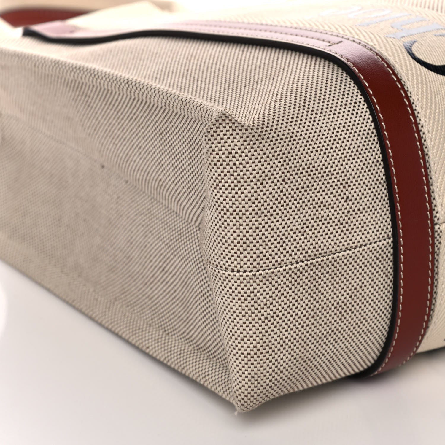 Chloe Cotton Calfskin Medium Woody Ribbon Tote White Brown 9 of 10