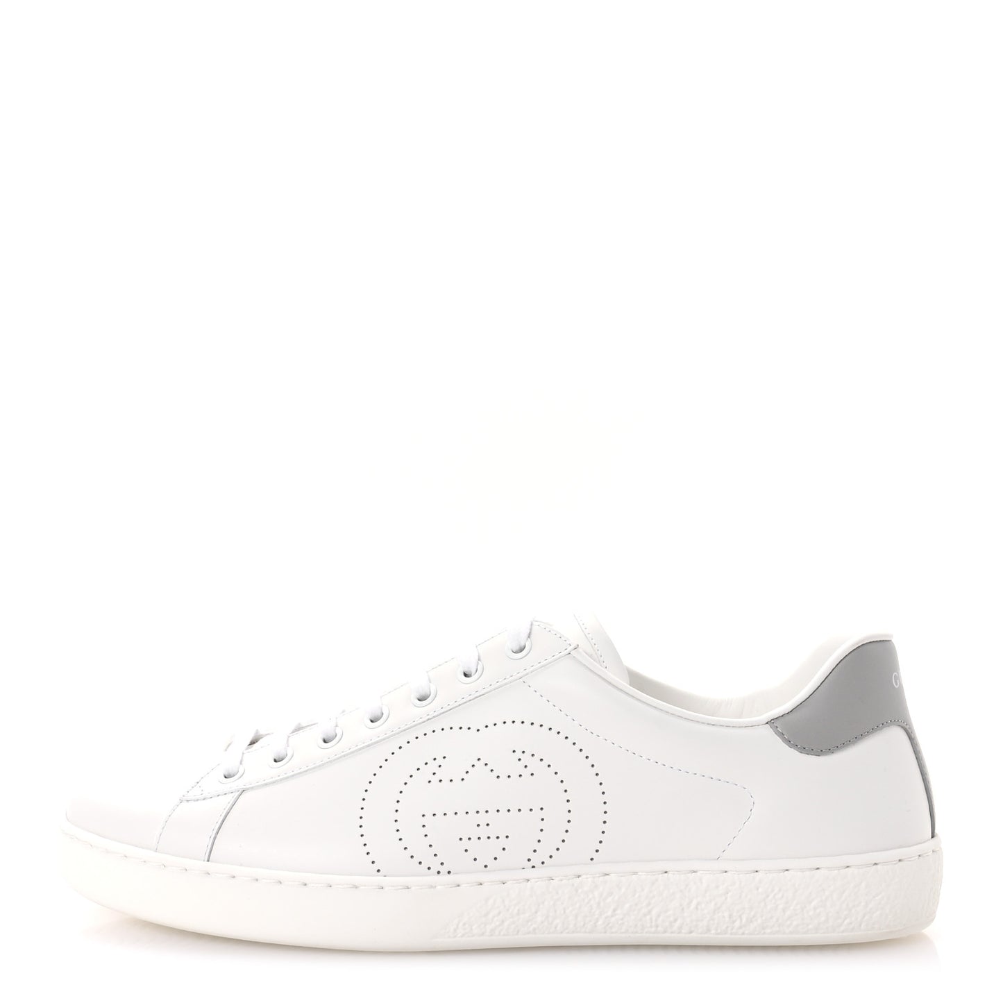 Calfskin Interlocking G Perforated Mens Ace Sneakers 10.5 White Grey Sky