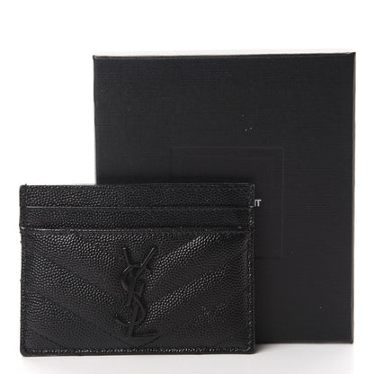 Saint Laurent Grain De Poudre Matelasse Chevron Monogram Credit Card Case Black 8 of 8