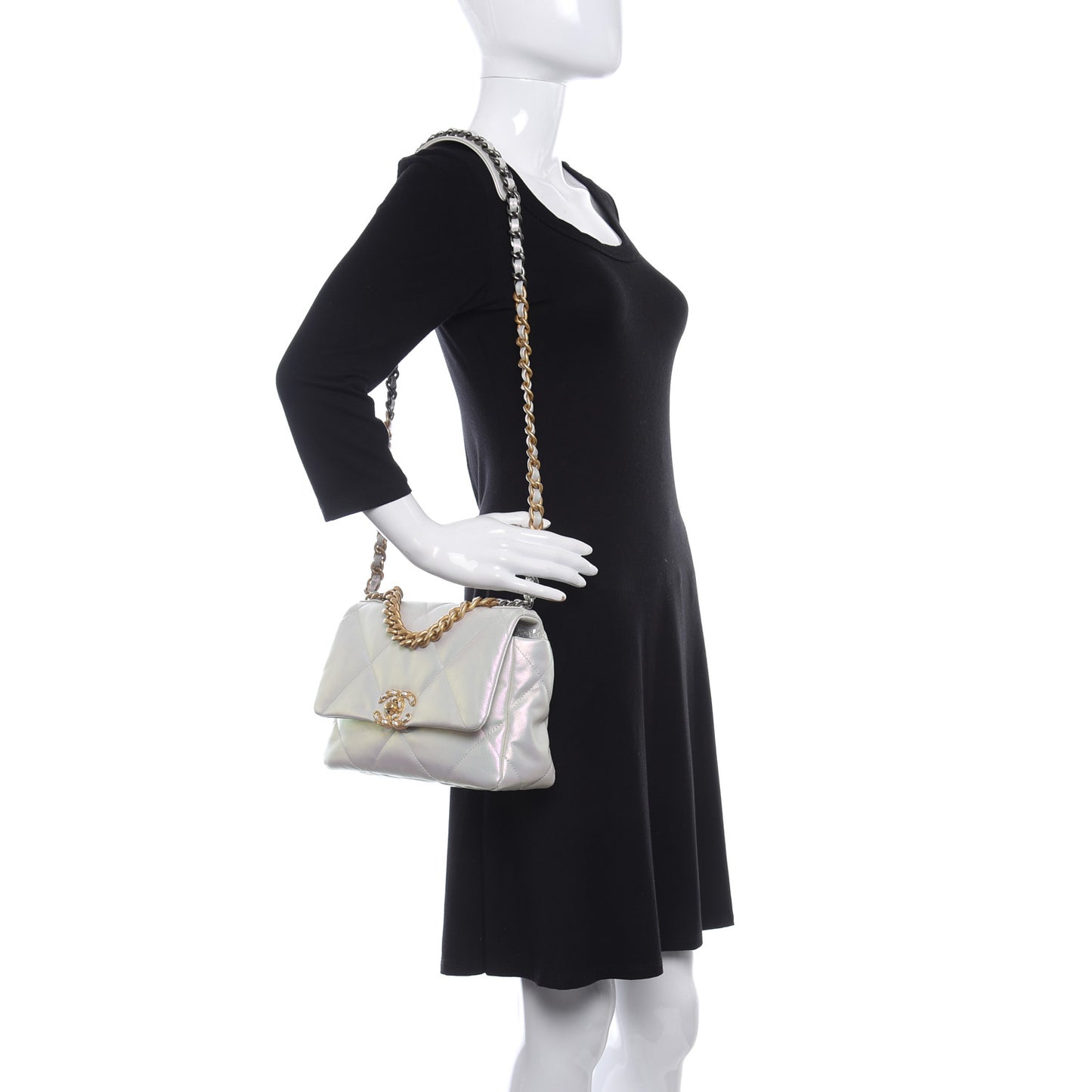 Iridescent Calfskin Quilted Medium Chanel 19 Flap White