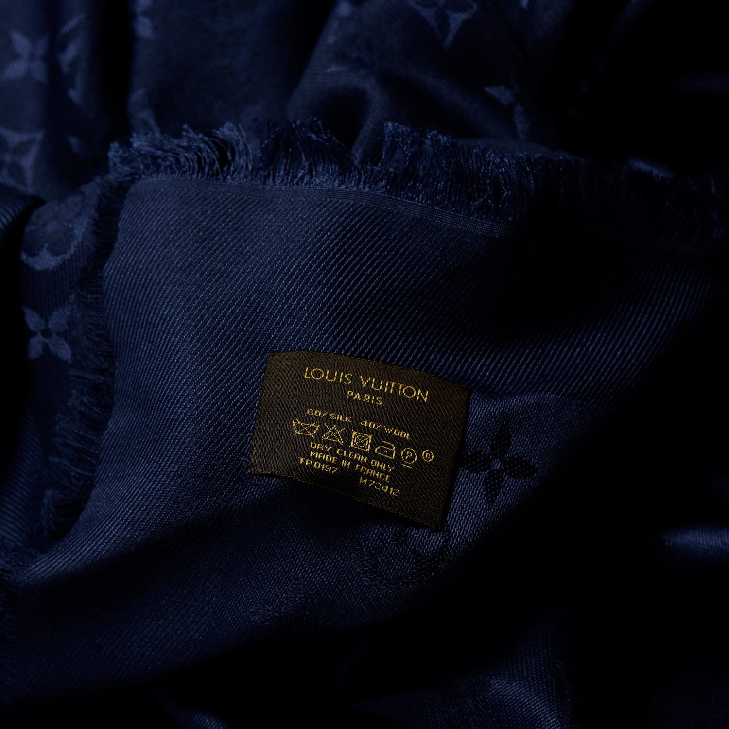 Louis Vuitton Silk Wool Monogram Shawl Night Blue 3 of 3