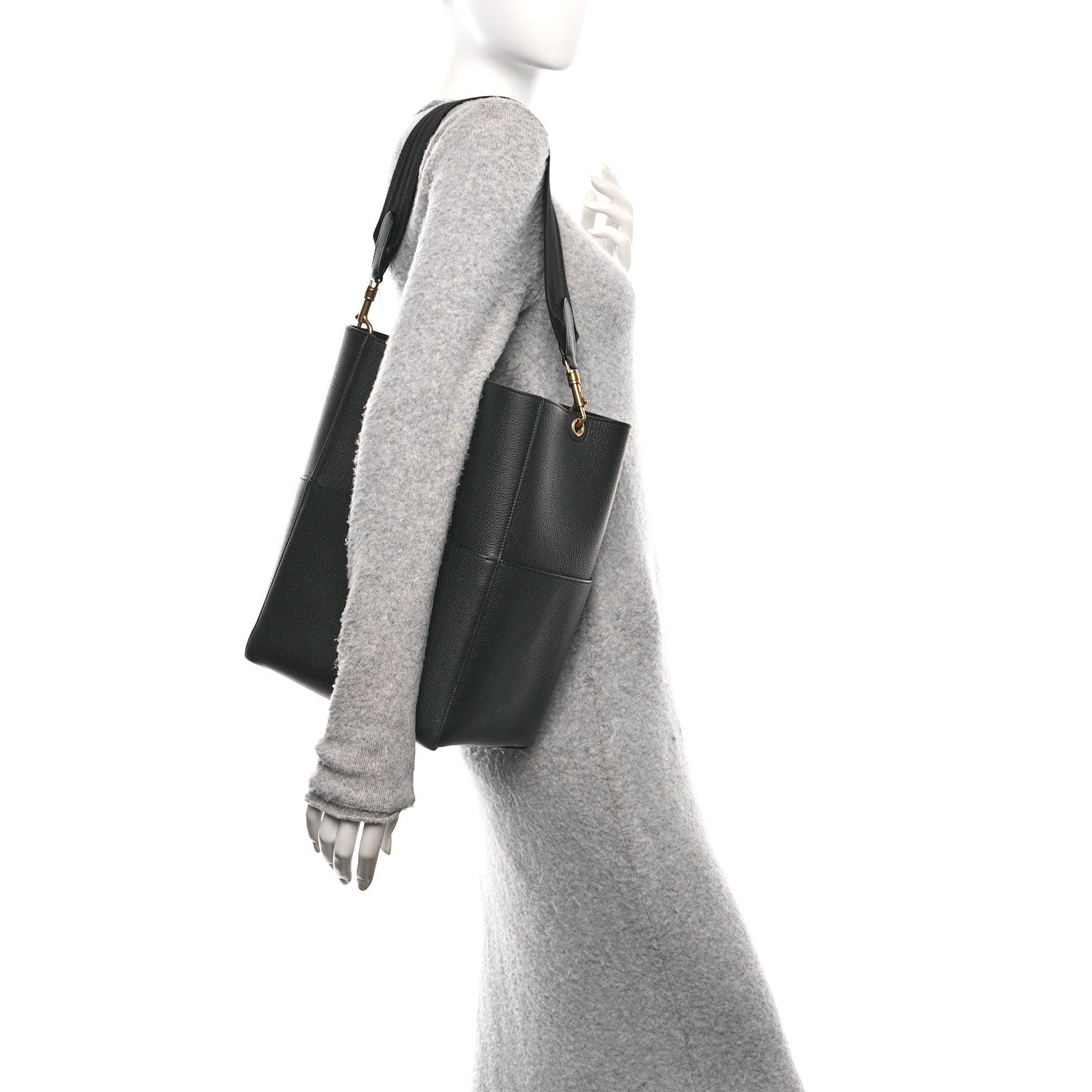Celine Soft Grained Calfskin Sangle Bucket Bag Black 2 of 11