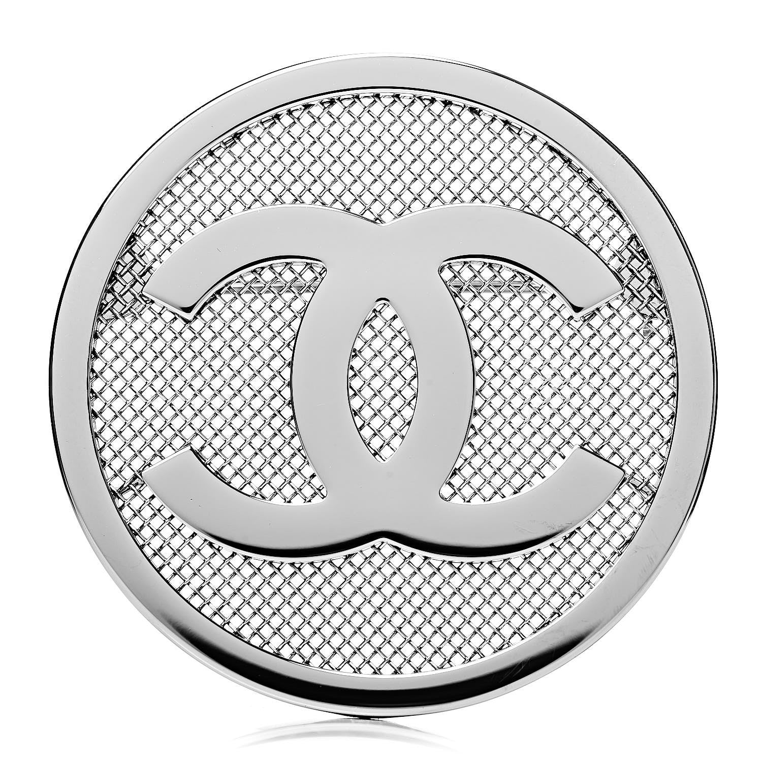 Chanel Mesh Circle CC Brooch Silver 1 of 4