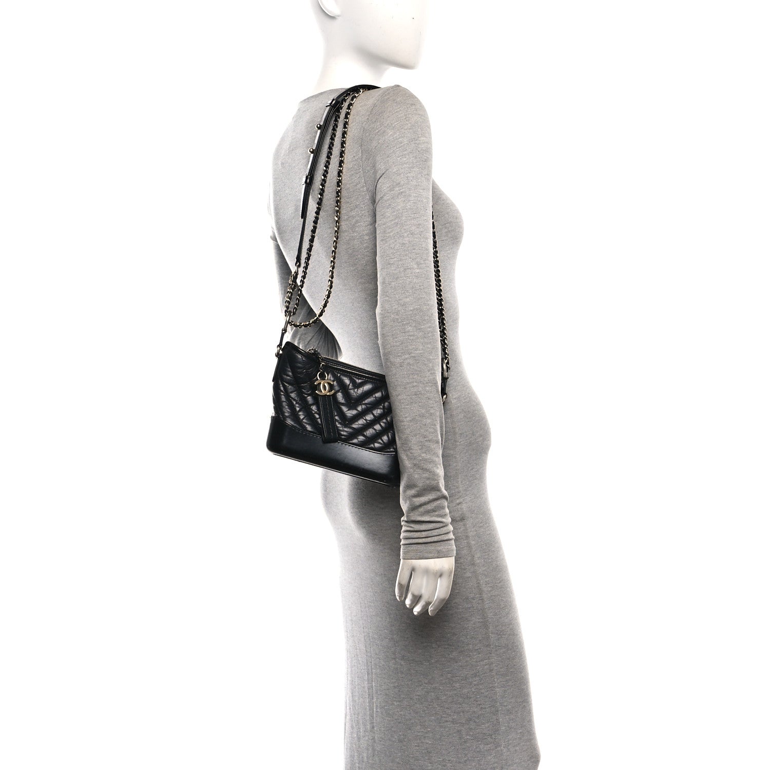 Chanel Aged Calfskin Chevron Quilted Small Gabrielle Hobo Black 2 of 11