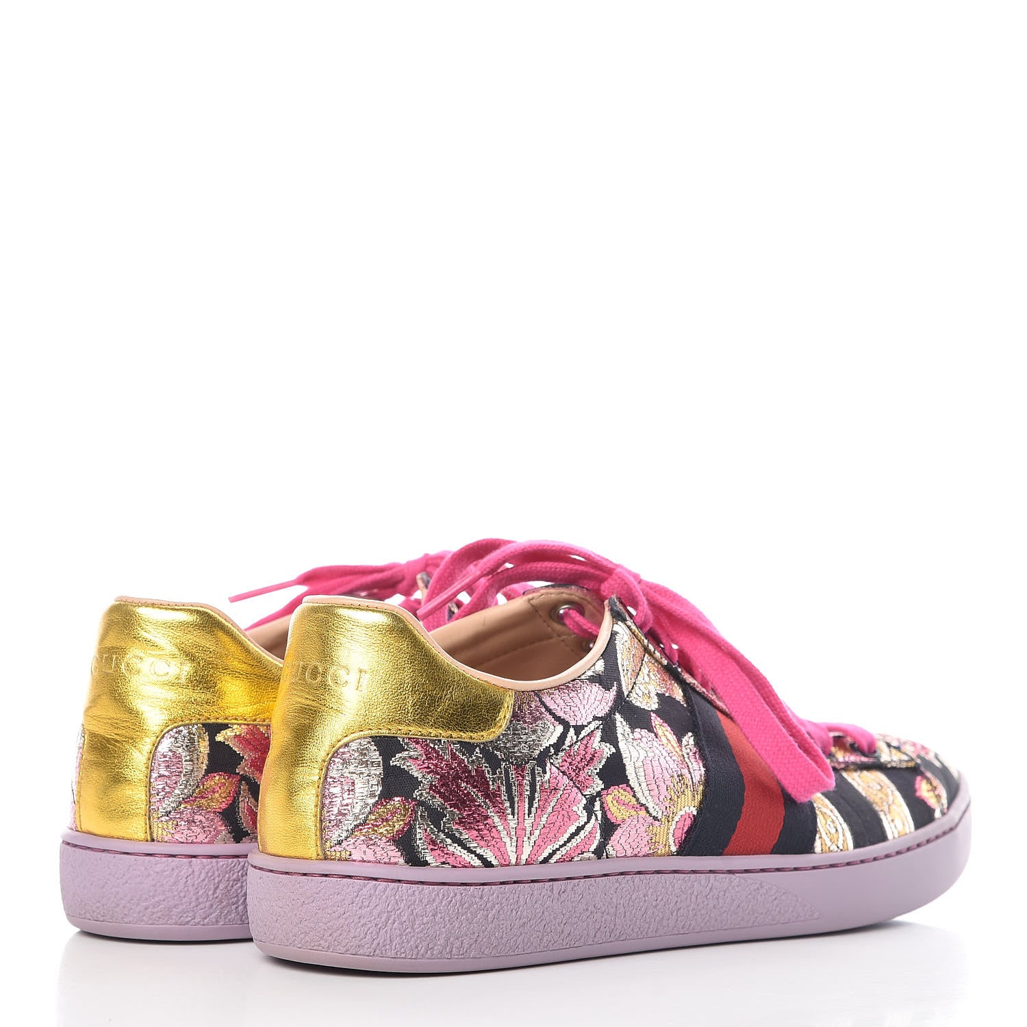Gucci Lurex Brocade Web Nappa Womens Ace Sneakers 36.5 Black Pink Oro Vecchio 4 of 15