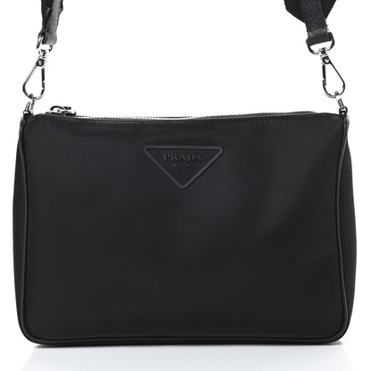 Prada Tessuto Nylon Saffiano Rubber Triangle Logo Pocket Zippered Shoulder Bag Black 9 of 11