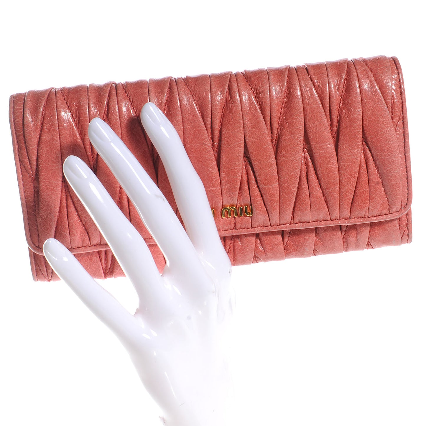 Leather Matelasse Wallet Rose Pink