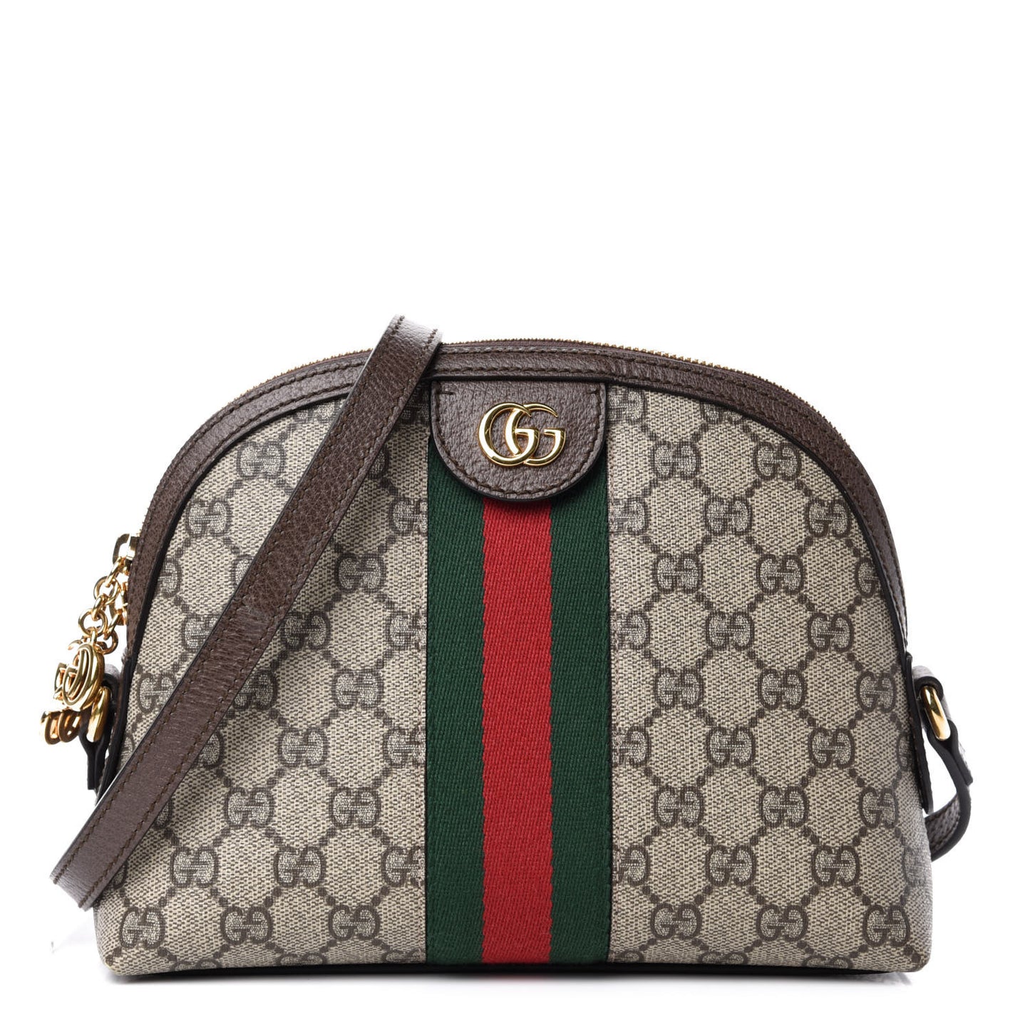 GG Supreme Monogram Textured Dollar Calfskin Web Small Ophidia Dome Shoulder Bag Beige Ebony New Acero