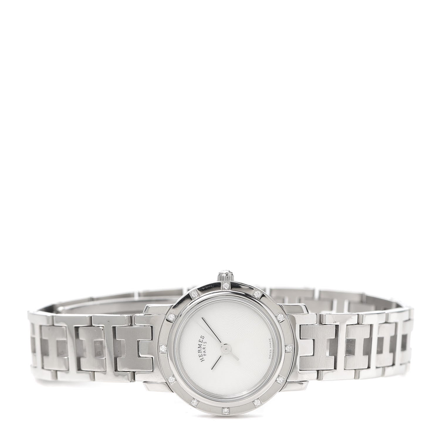 Hermes Stainless Steel Diamond Mother of Pearl 24mm Clipper Quartz Watch 2 of 6