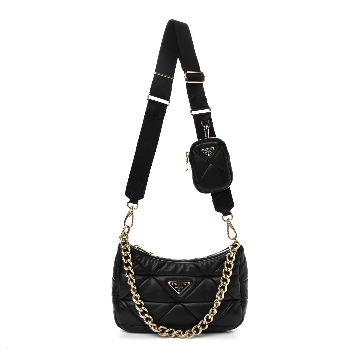 Prada Nappa Re-Nylon Triangle Quilted Patchwork System Shoulder Bag Black 1 of 9