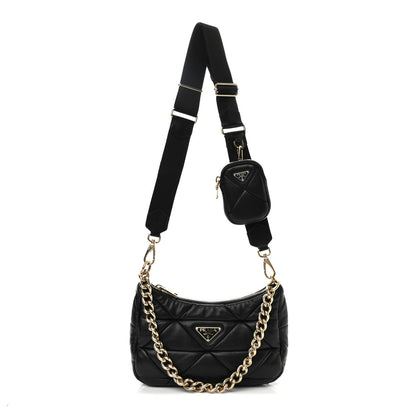 Prada Nappa Re-Nylon Triangle Quilted Patchwork System Shoulder Bag Black 1 of 9