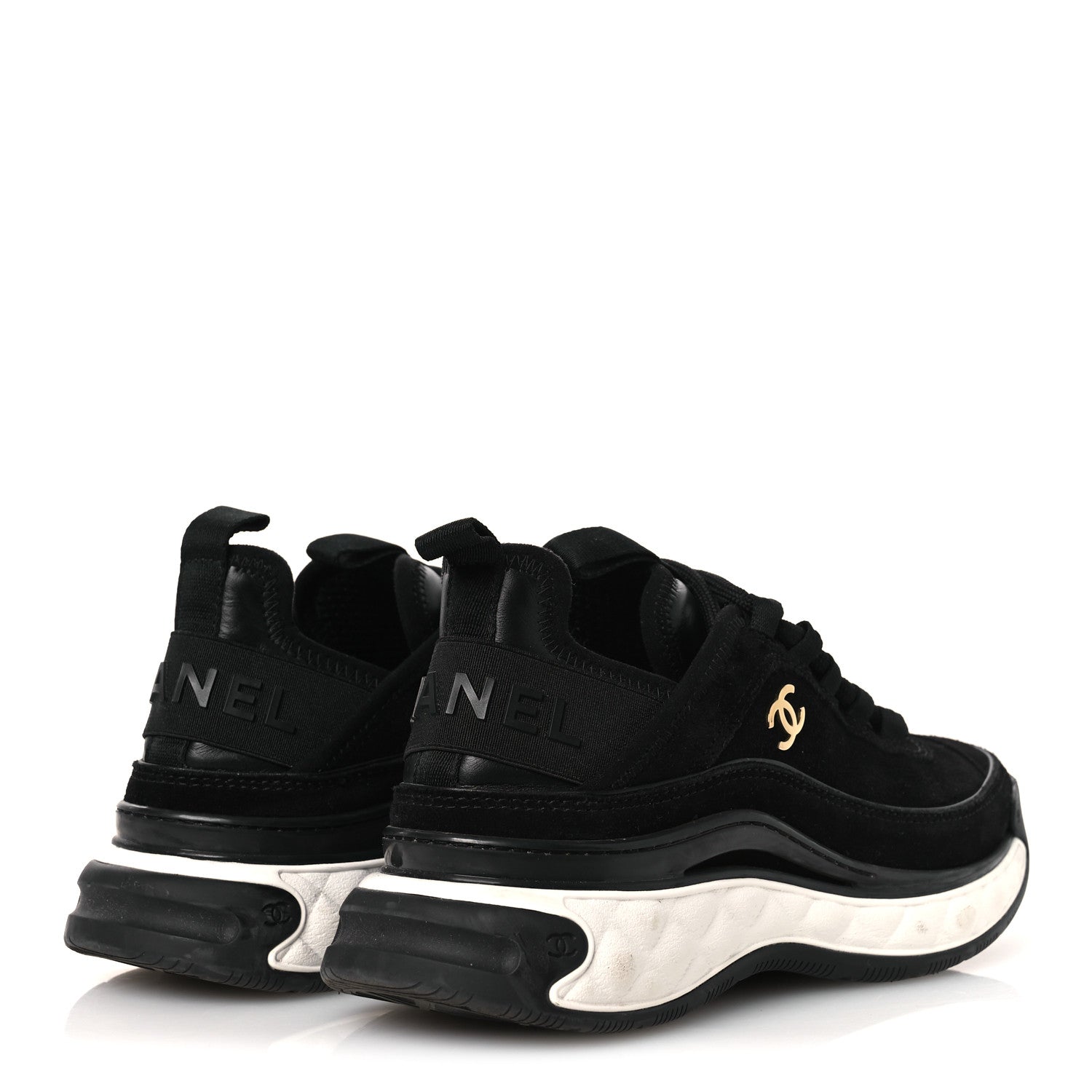 Chanel Suede Calfskin Nylon Grosgrain CC Sneakers 36 Black 4 of 10