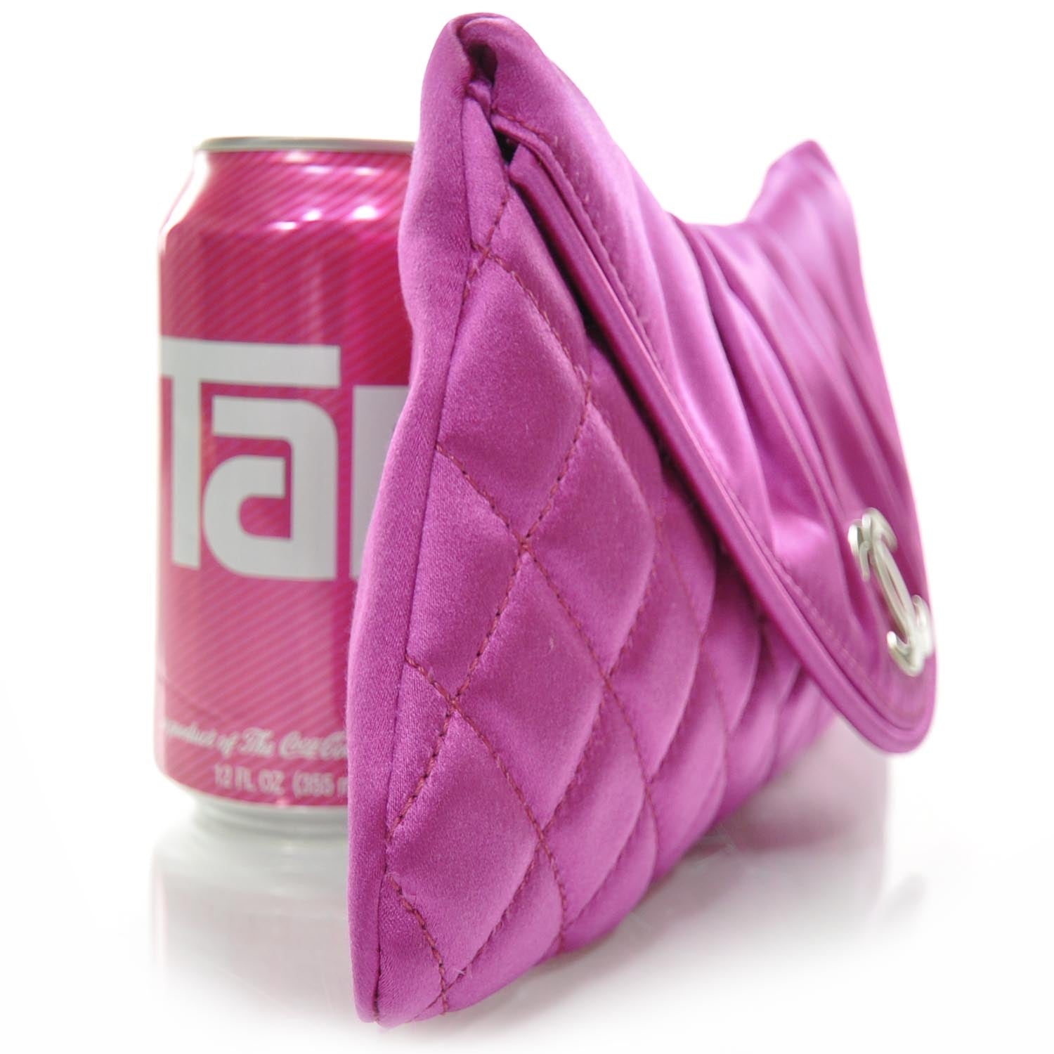 Chanel Satin Quilted Flap Clutch Fuchsia 2 of 8