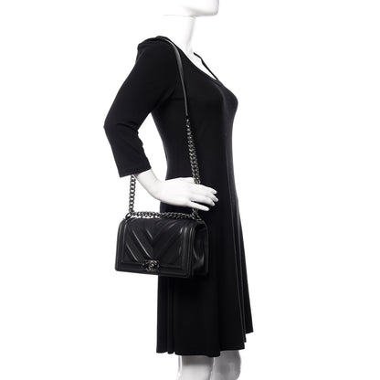 Chanel Calfskin Chevron Medium Boy Flap Black 2 of 11